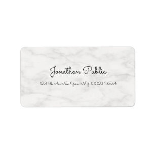 Modern Elegant White Marble Freehand Script Namn Adressetikett