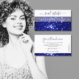 Modern elegant White och Blue Sparkling Glitter Visitkort