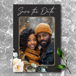 Modern Elegant White Peonies Black Bröllop Photo Spara Datumet