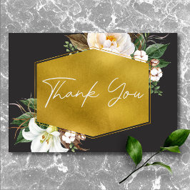 Modern Elegant White Peonies Black Bröllop Tack Kort