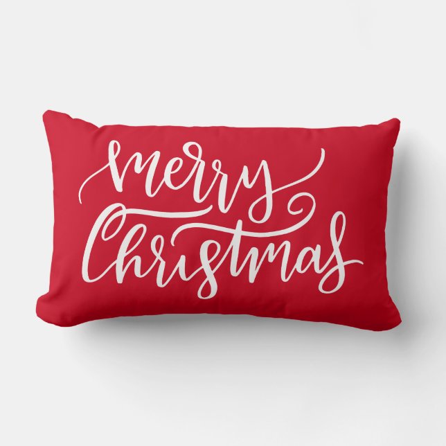 Modern Elegant White Script God jul Red Lumbarkudde (Framsida)
