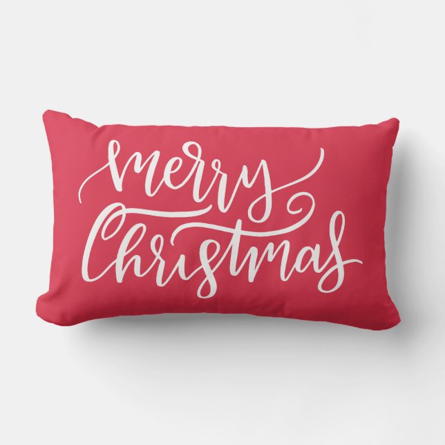 Modern Elegant White Script God jul Red Lumbarkudde (Framsida)