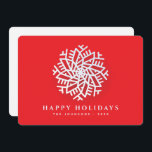 Modern Elegant White Snö-flagga på Red Julkort<br><div class="desc">Utformningen består av ett modernt vitt snö på röd bakgrund med en Julhälsningar i serif-typografi. Lägg till familj namn och år.

Tillgänglig här:
http://www.zazzle.com/store/selectpartysupplies</div>