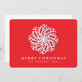 Modern Elegant White Snö-flagga på Red Julkort