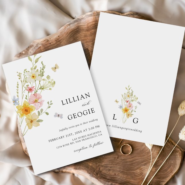 Modern Elegant Wildblomma Vår, sommartid Bröllop Inbjudningar (Skapare uppladdad)