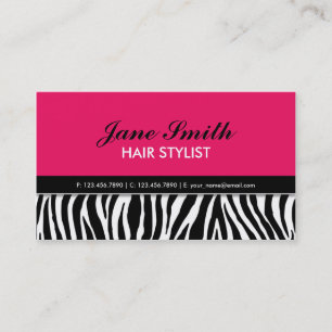 Modern Elegant Zebra tryck Hair Stylist Shock rosa Visitkort