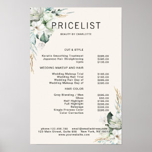 Modern, eleganta vita blommor, prislista poster