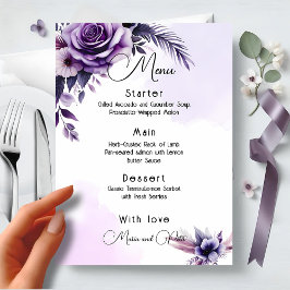 Modern, Elegantens Lila och Silver Blommigten Bröl Meny