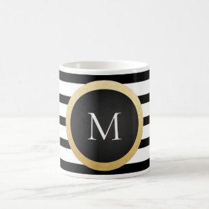 Modern elegantsvartvit görar randig monogramen kaffemugg