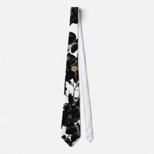 Modern elegantsvartvit och guldblommönster slips