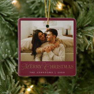 Modern Elegent Typography Red Christmas Photo Julgransprydnad Keramik