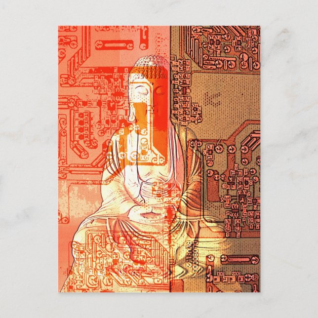 Modern elektronisk buddha vykort (Framsida)