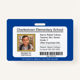 Modern Elementär School Student ID Badge blue