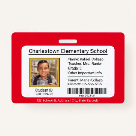 Modern Elementary School Student ID Badge Red