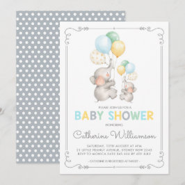 Modern Elephant Baby Shower Minimalist Jungle Boy Inbjudningar