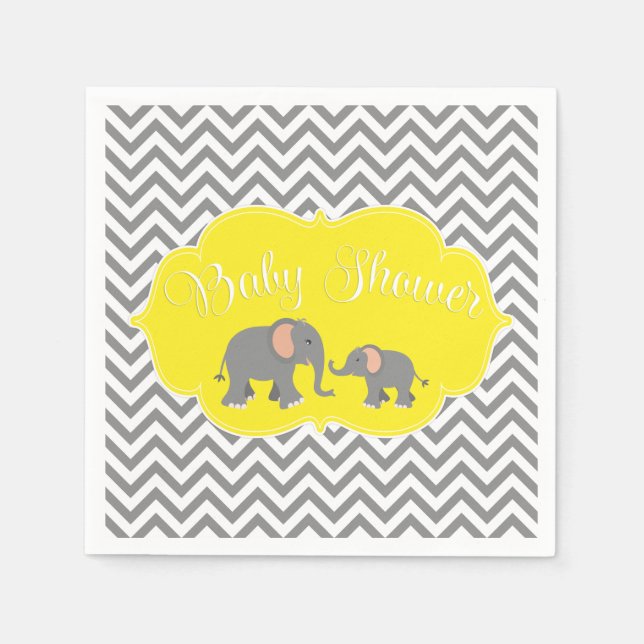 Modern Elephant Chevron Gult Grått Baby Shower Pappersservett (Framsidan)