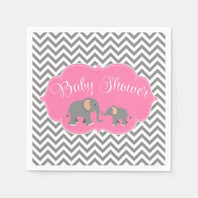 Modern Elephant Chevron Rosa Grått Baby Shower Pappersservett (Framsidan)