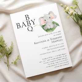 Modern Elephant Greenery BBQ Baby Shower Inbjudningar