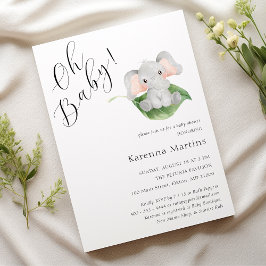 Modern Elephant Greenery Oh Baby Shower Inbjudningar