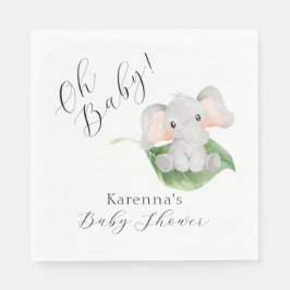 Modern Elephant Greenery Oh Baby Shower Pappersservett