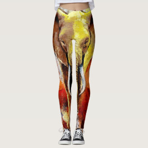 Modern Elephant Oljemålning Abstrakt Leggings