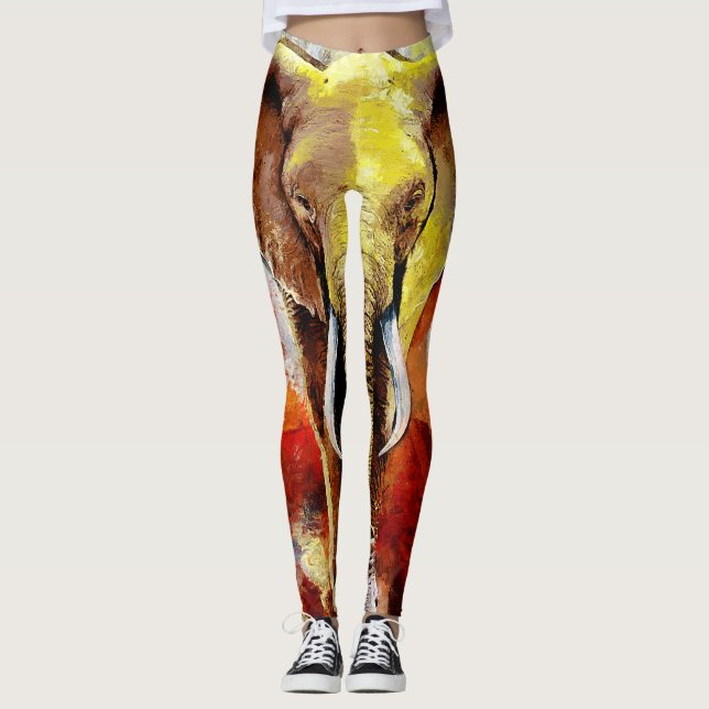 Modern Elephant Oljemålning Abstrakt Leggings (Framsida)