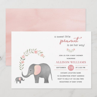 Modern Elephant Rosa Blommigt Girl Baby Shower Inbjudningar