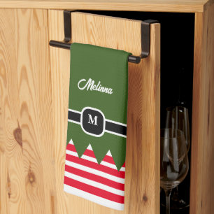 Modern Elf Gräs Grönt Helgdag Monogram Kökshandduk