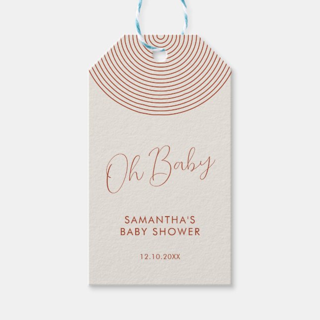 Modern elfenben Baby Shower Chic Script Presentetikett (Framsidan)
