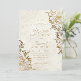 Modern Elfenben & Guld ⎮Rose Elegant Bröllop Inbjudningar
