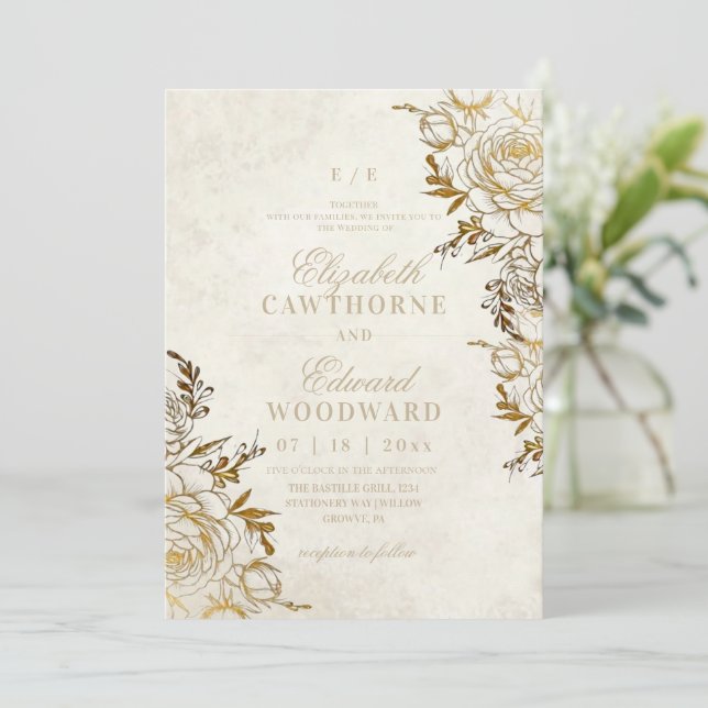 Modern Elfenben & Guld ⎮Rose Elegant Bröllop Inbjudningar (Stående Fram)
