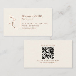 Modern Elfenbensbrun Monogram Minimalist QR-kod Visitkort