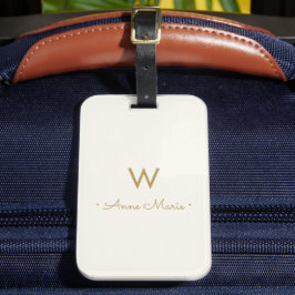 Modern Elfenbensguld Minimalistisk Monogram Bagagebricka