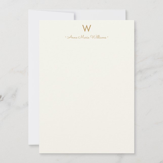 Modern Elfenbensguld Script Monogram Anteckningskort (Framsida)