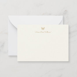 Modern Elfenbensguld Script Monogram Anteckningskort