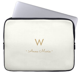 Modern Elfenbensguld Script Monogram Laptop Fodral