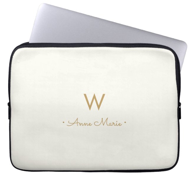Modern Elfenbensguld Script Monogram Laptop Fodral (Framsidan)