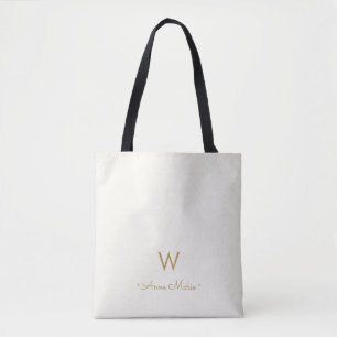 Modern Elfenbensguld Script Monogram Tygkasse