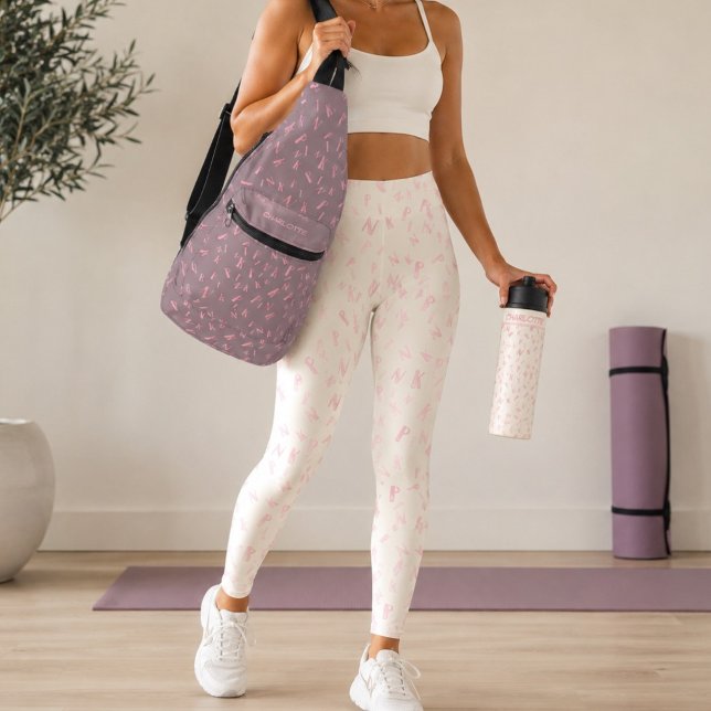Modern Elfenbensvattensfärg Rosa Bokstavsmönster Leggings (Skapare uppladdad)