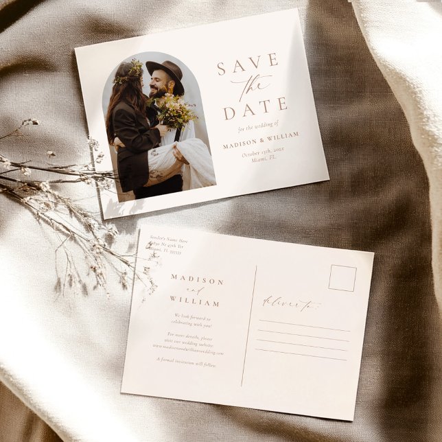 Modern Elfenbensvit Foto Spara Datum Vykort (Skapare uppladdad)