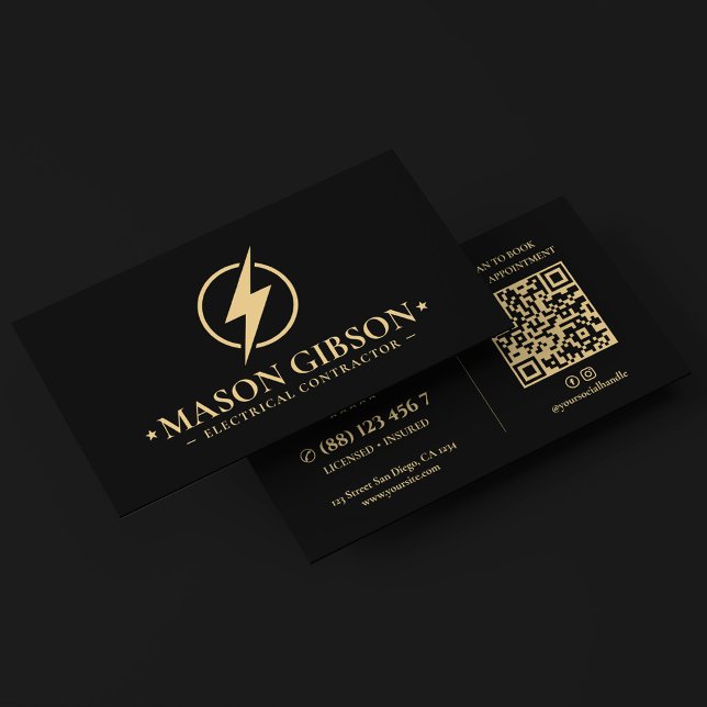Modern Elkontraktör Elektriker LogotypSvart Visitkort (Modern Electrical Contractor Electrician LogoBlack Business Card
)
