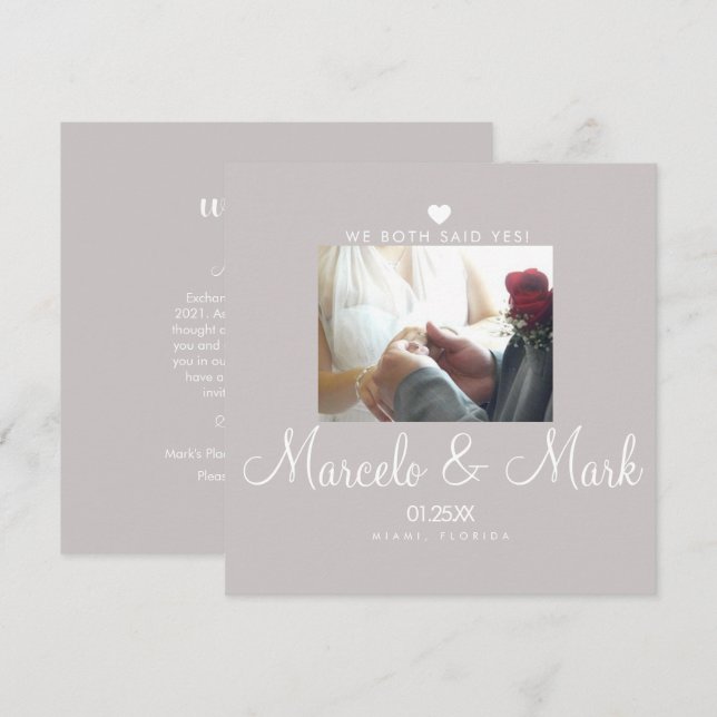 Modern Elope Simple Heart Photo Firande Card Kort (Fram/baksida)