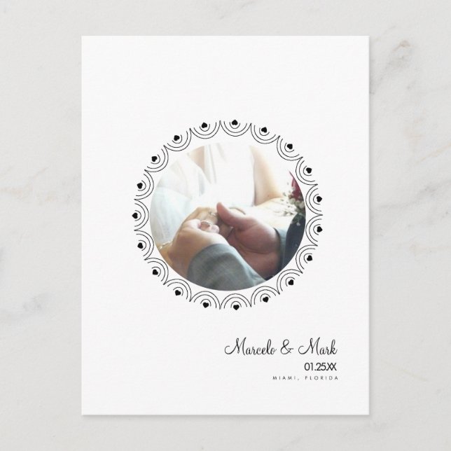 Modern Eloped Photo Circular Hearards Postcard Vykort (Framsida)