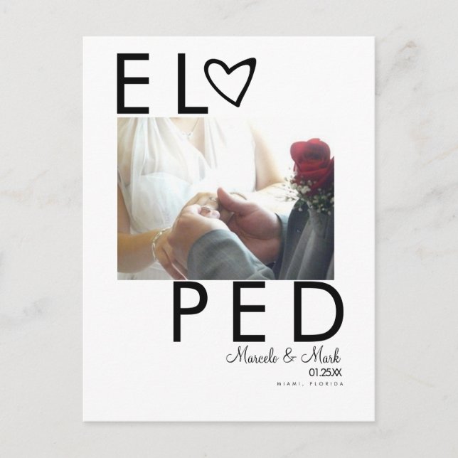 Modern Eloped Photo Typography Heart Vykort (Framsida)