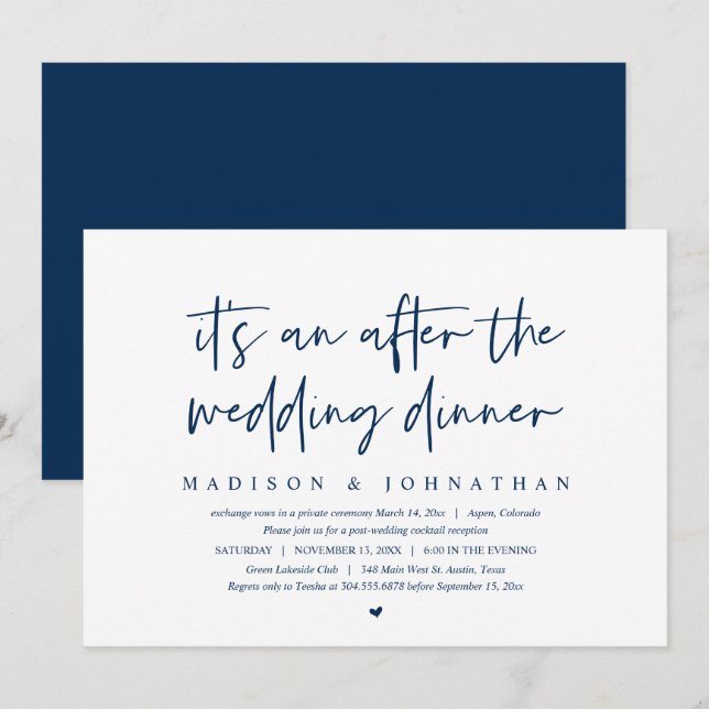 Modern Elopement, Efter middagen Invitation Inbjudningar (Fram/baksida)