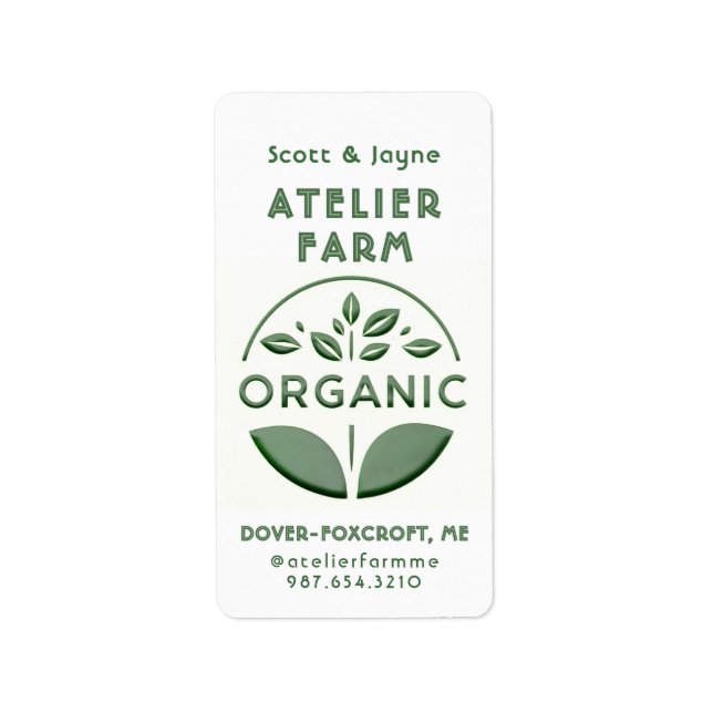 Modern Embossed Stil Grönt Löv Organic Label Adressetikett (Framsidan)