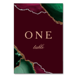 Modern Emerald Agate Burgundy Bröllop 1 Bordsnummer