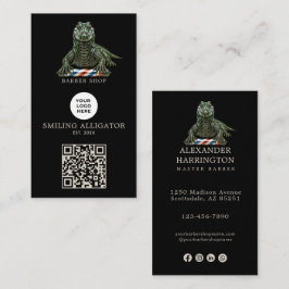 Modern Emerald Alligator Barber Shoppe Logotyp Qr- Visitkort