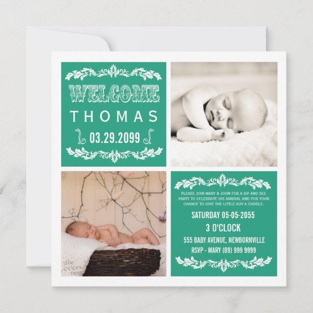 Modern Emerald Baby Sip & Se Party-fotokort Inbjudningar (Framsida)