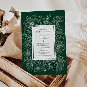 Modern Emerald Botanical Flower Möhippa Inbjudningar